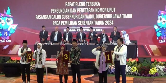 Hasil Undian Nomor Urut Paslon Pilgub Jatim 2024 Mirip Pemilu Presiden