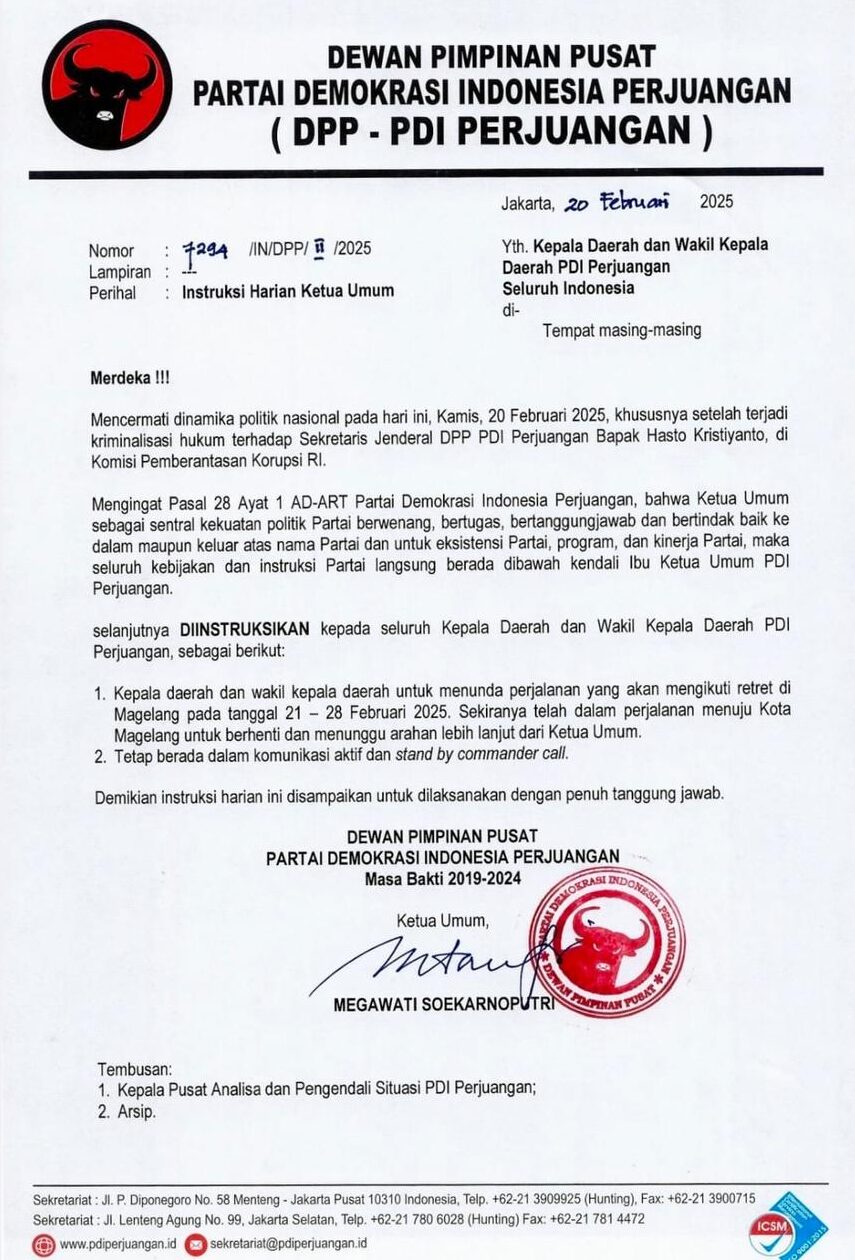Hasto Ditahan, Megawati Instruksikan Kader Siaga Retret Akmil di Magelang