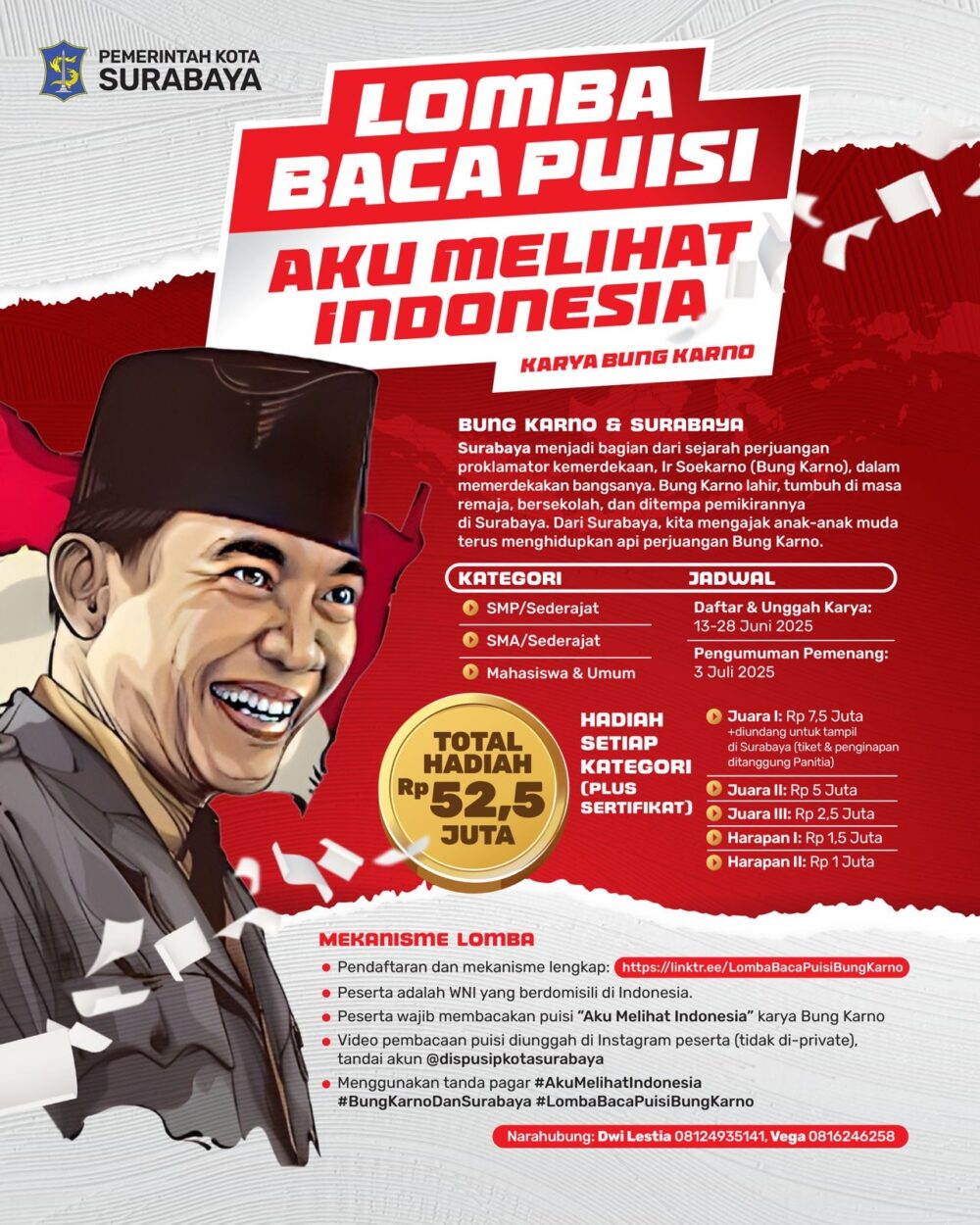 Pemkot Surabaya Gelar Lomba Baca Puisi Bung Karno, Hadiah Puluhan Juta