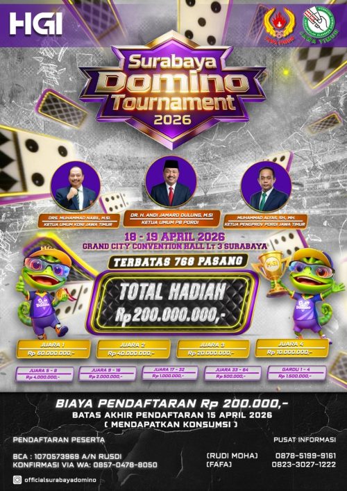 Surabaya Domino Tournament 2026 Digelar, 1.536 Pemain Perebutkan Hadiah Ratusan Juta