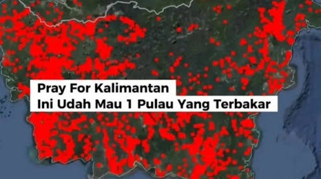 Titik Merah Kebakaran Tersebar di Pulau Kalimantan Peta Pulau Kalimantan menampilkan banyak titik merah yang menunjukkan sebaran titik api atau kebakaran di berbagai wilayah.