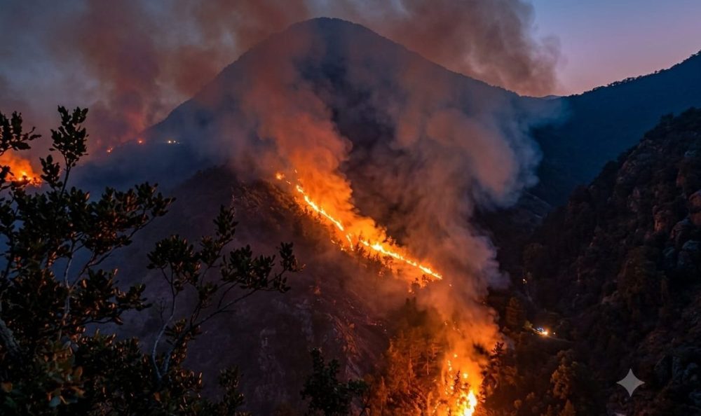 Kebakaran hutan melanda kawasan jalur pendakian Gunung Semeru di Lumajang, Jawa Timur.
